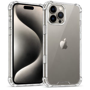 DeeToo crystal clear bumper case for iPhone 15 Pro — front and back view