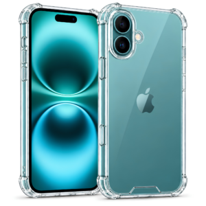 DeeToo crystal clear bumper case for iPhone 16 — front and back view