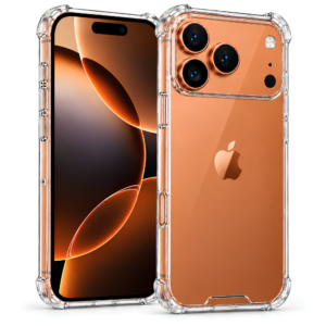 DeeToo crystal clear bumper case for iPhone 17 Pro — front and back view
